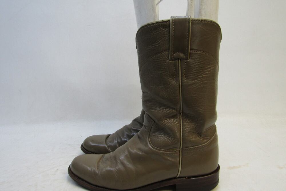 Justin Womens Size 7.5 B Taupe Leather Roper Cowboy Western Boots